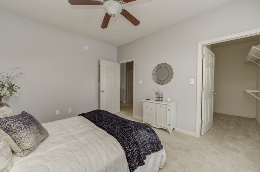 Model bedroom in a Sylvania apartment.