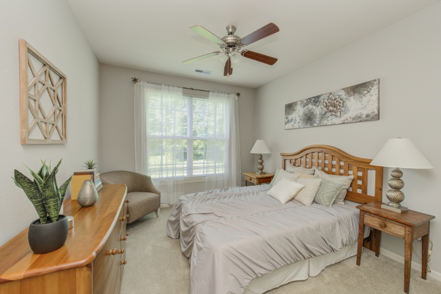 Model bedroom in a Sylvania apartment.